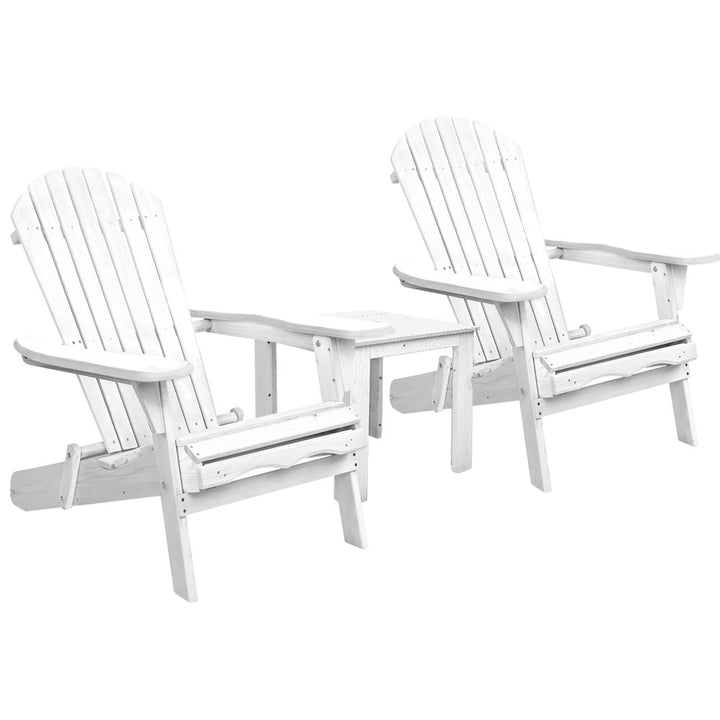 Adirondack Foldable Beach Chair 3 Piece Sun Lounge with Table Set - White Homecoze