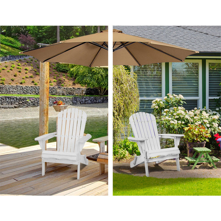 Adirondack Foldable Beach Chair 3 Piece Sun Lounge with Table Set - White Homecoze