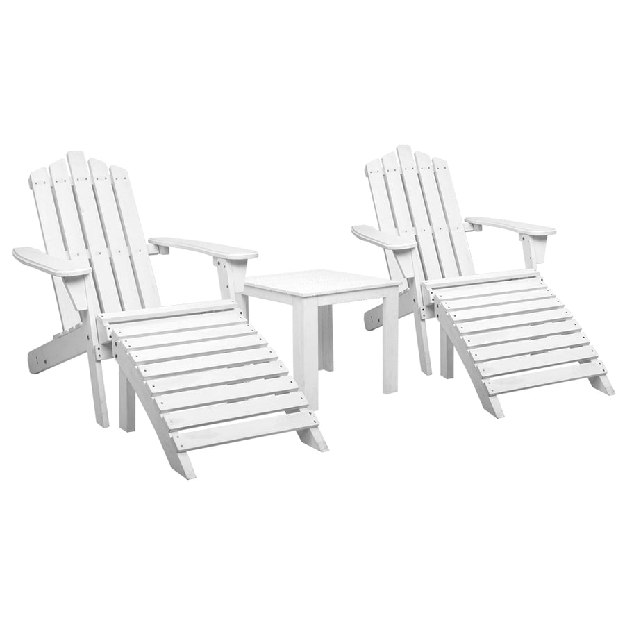 Adirondack Beach Chair 3 Piece Sun Lounge with Footrest & Table Set - White Homecoze