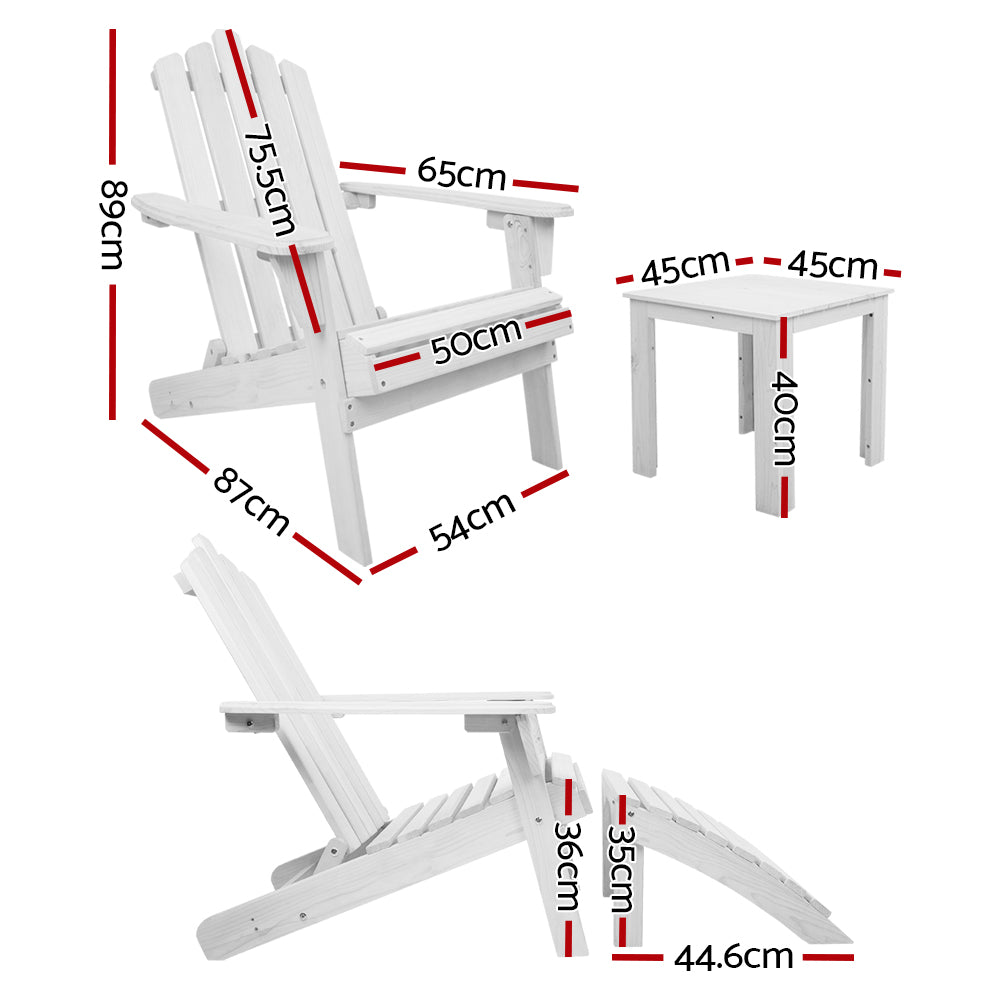 5PC Adirondack Armchairs with Leg Rests & Side Table Set - White - Homecoze