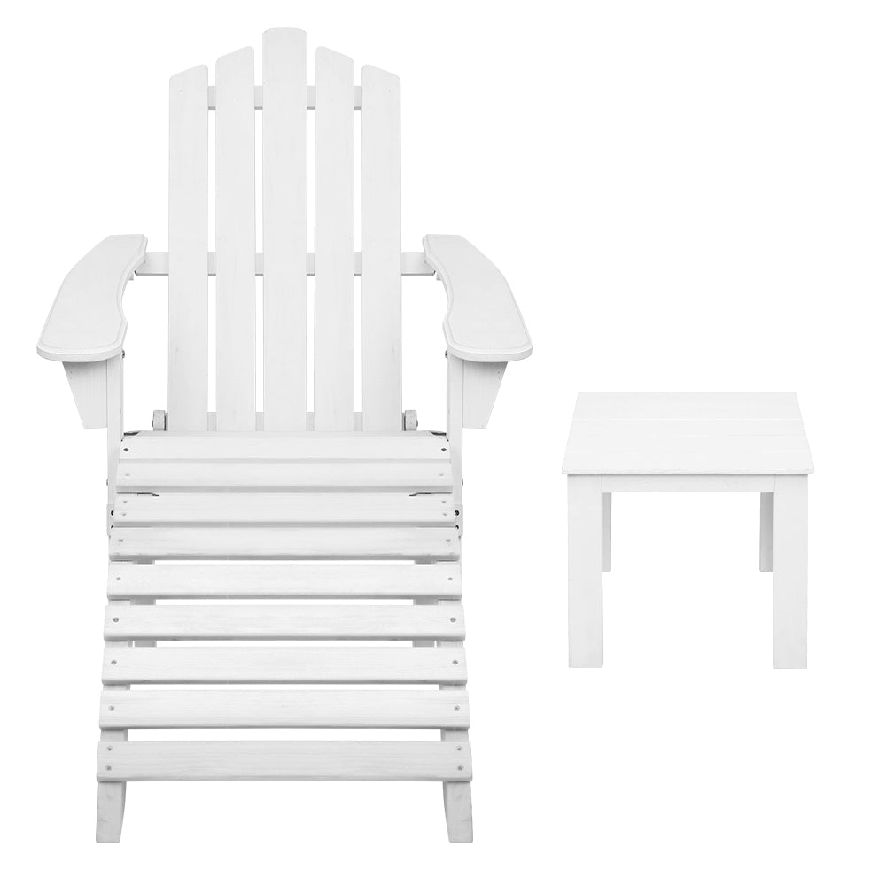 5PC Adirondack Armchairs with Leg Rests & Side Table Set - White - Homecoze