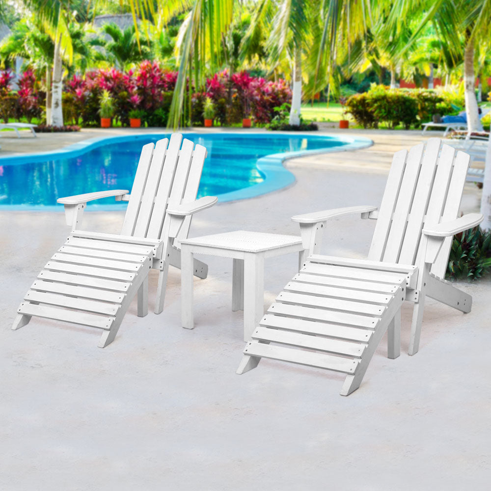 5PC Adirondack Armchairs with Leg Rests & Side Table Set - White - Homecoze