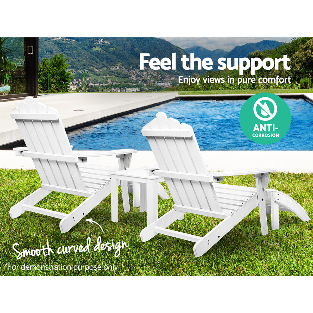 5PC Adirondack Armchairs with Leg Rests & Side Table Set - White - Homecoze