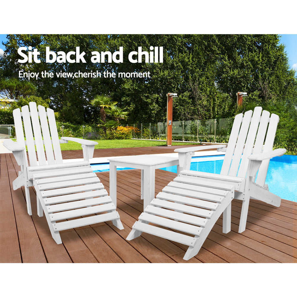 5PC Adirondack Armchairs with Leg Rests & Side Table Set - White - Homecoze