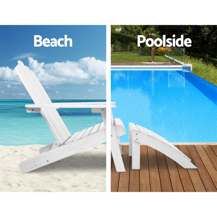 Adirondack Beach Chair 3 Piece Sun Lounge with Footrest & Table Set - White Homecoze