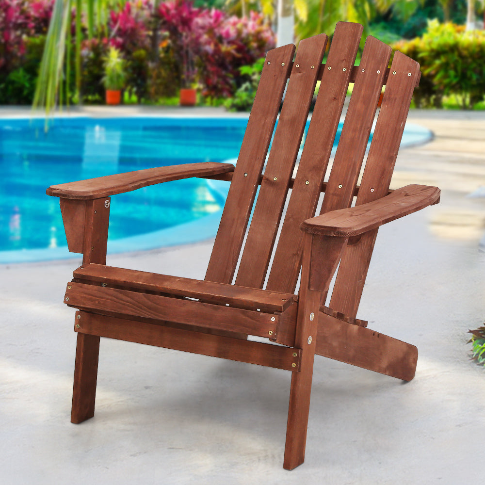 Adirondack Wooden Outdoor Armchair - Brown - Homecoze