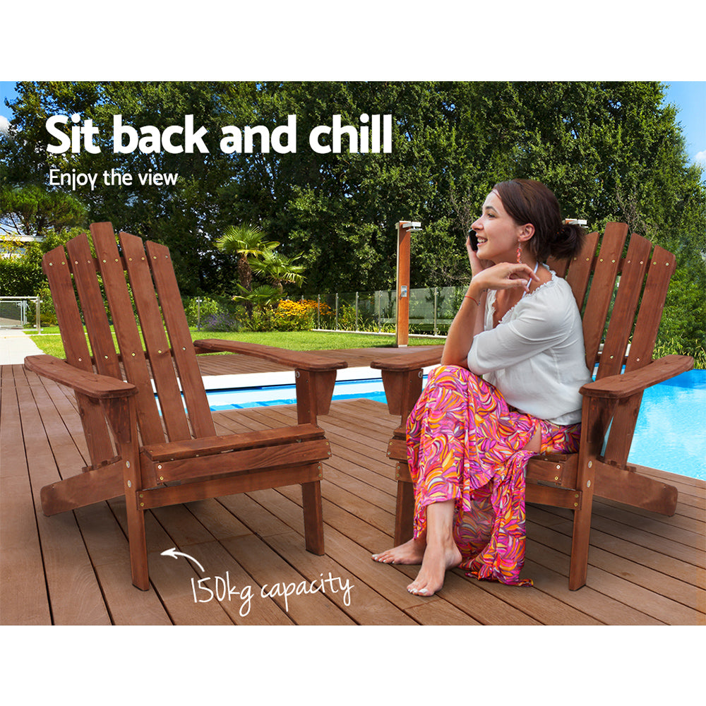 Adirondack Wooden Outdoor Armchair - Brown - Homecoze