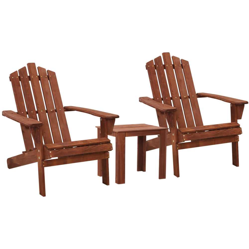 3PC Adirondack Wooden Outdoor Armchair Set - Brown - Homecoze
