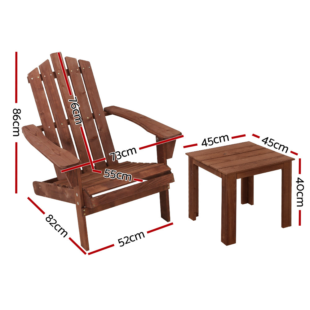 Adirondack Beach Chair 3 Piece Sun Lounge & Table Set - Brown Homecoze