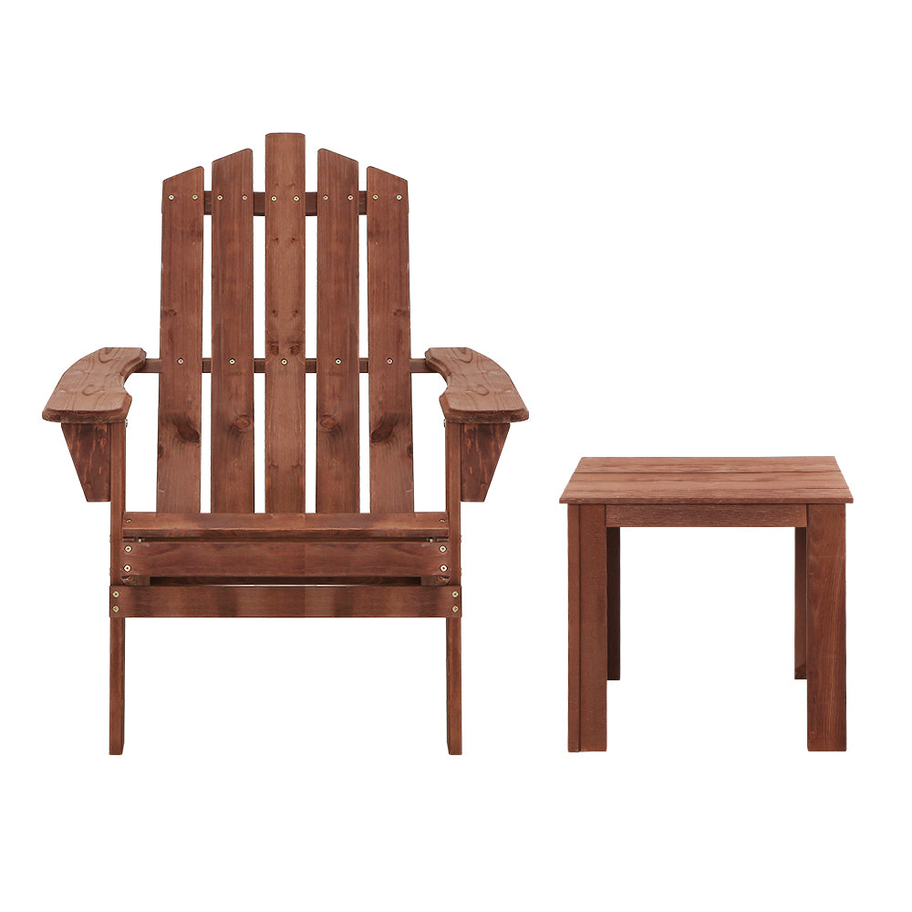 Adirondack Beach Chair 3 Piece Sun Lounge & Table Set - Brown Homecoze