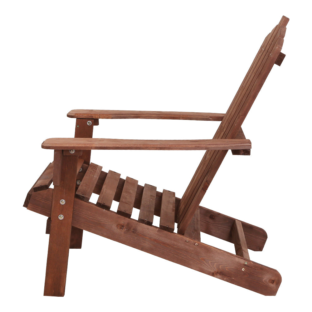 3PC Adirondack Wooden Outdoor Armchair Set - Brown - Homecoze