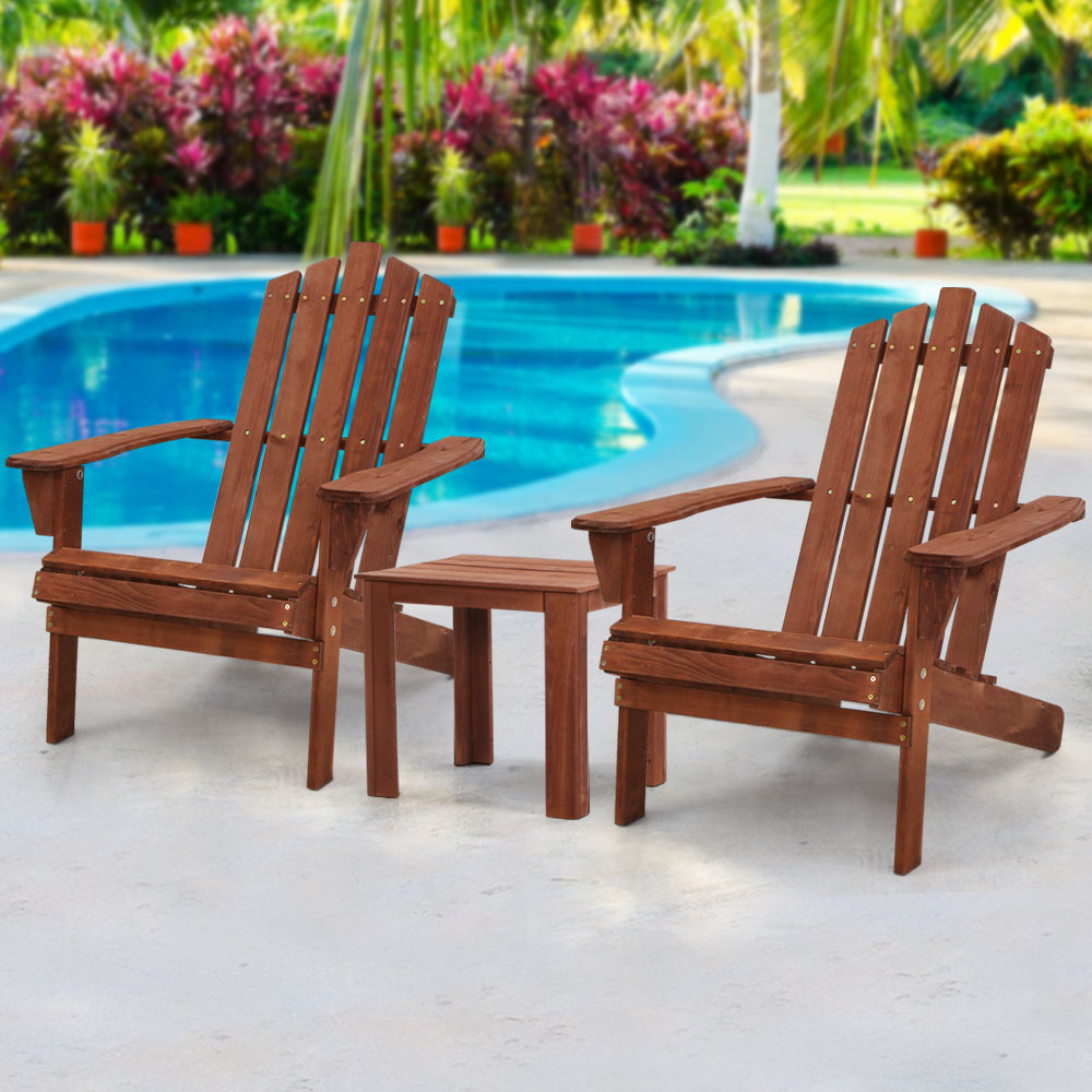 3PC Adirondack Wooden Outdoor Armchair Set - Brown - Homecoze