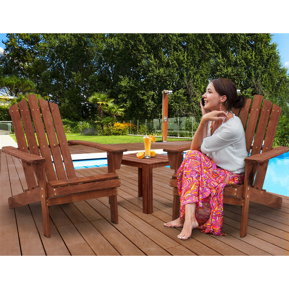 3PC Adirondack Wooden Outdoor Armchair Set - Brown - Homecoze