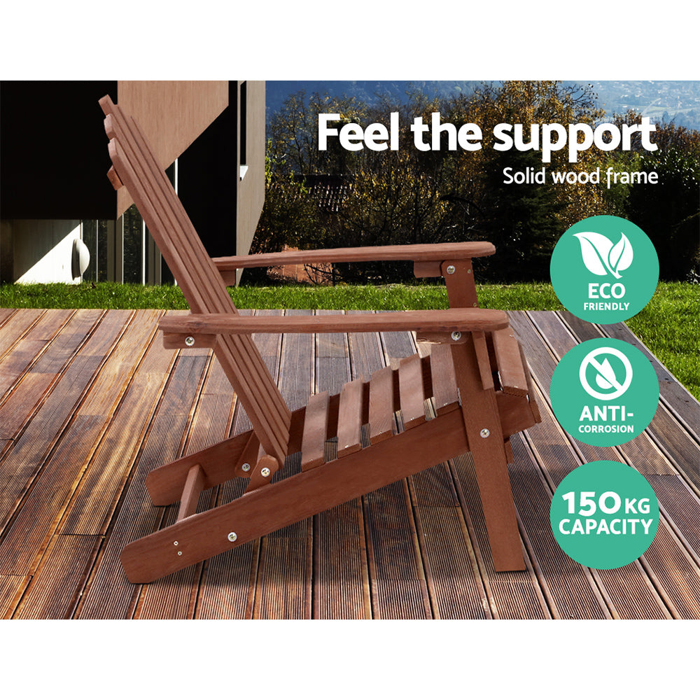 3PC Adirondack Wooden Outdoor Armchair Set - Brown - Homecoze