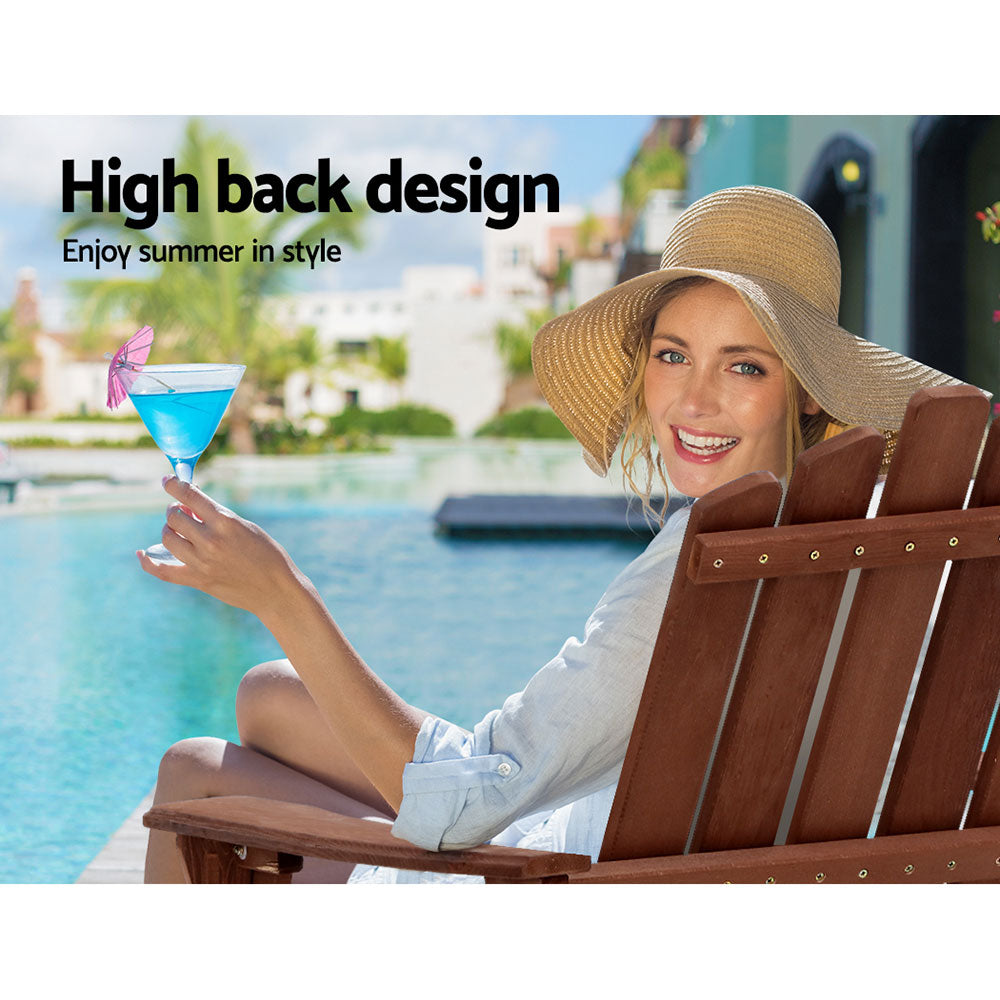 Adirondack Beach Chair 3 Piece Sun Lounge & Table Set - Brown Homecoze