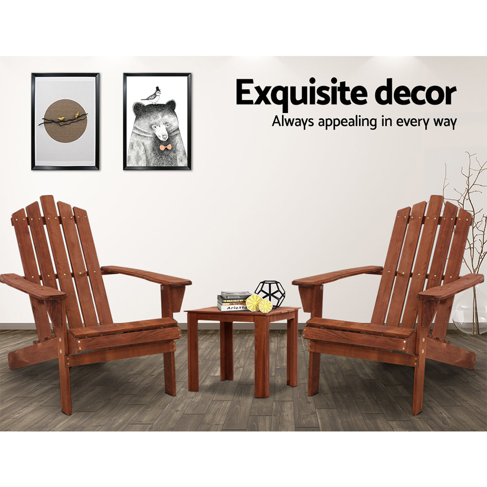 3PC Adirondack Wooden Outdoor Armchair Set - Brown - Homecoze