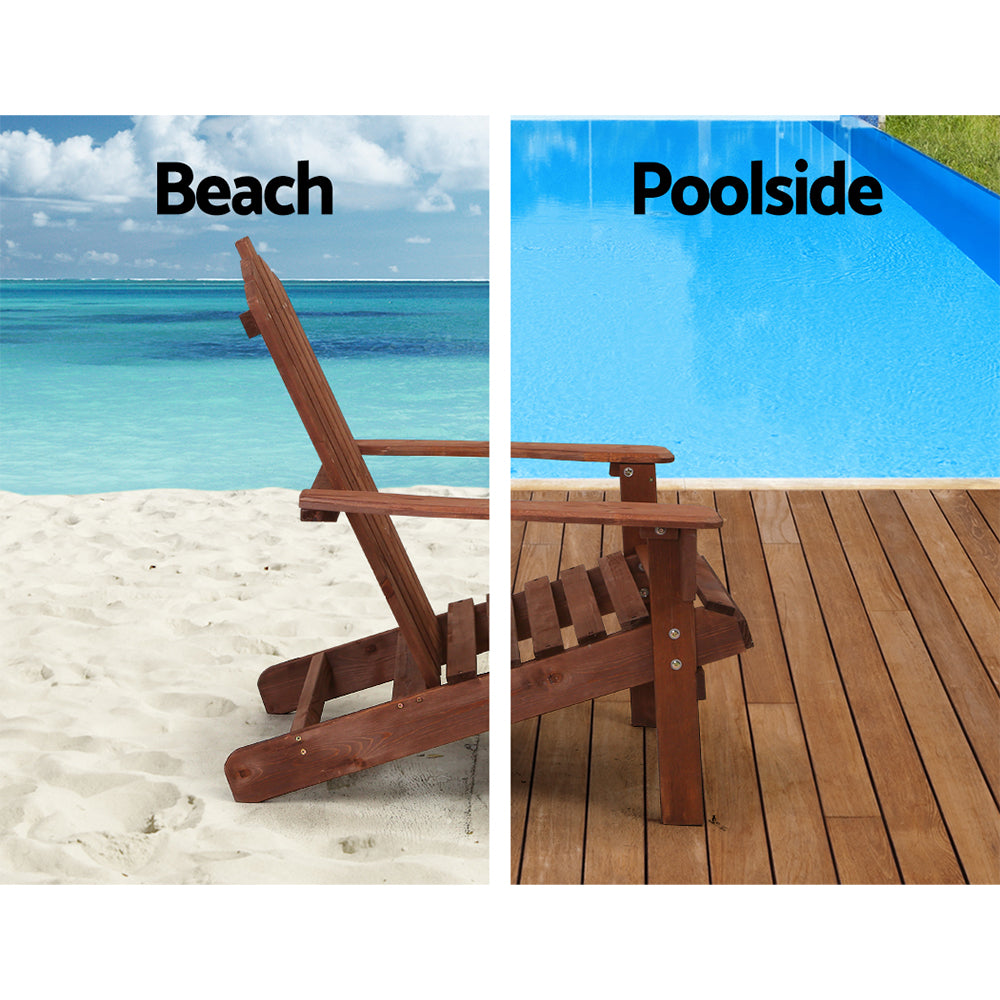 3PC Adirondack Wooden Outdoor Armchair Set - Brown - Homecoze