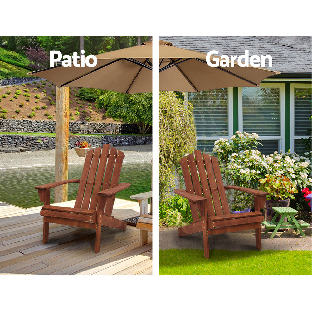 3PC Adirondack Wooden Outdoor Armchair Set - Brown - Homecoze