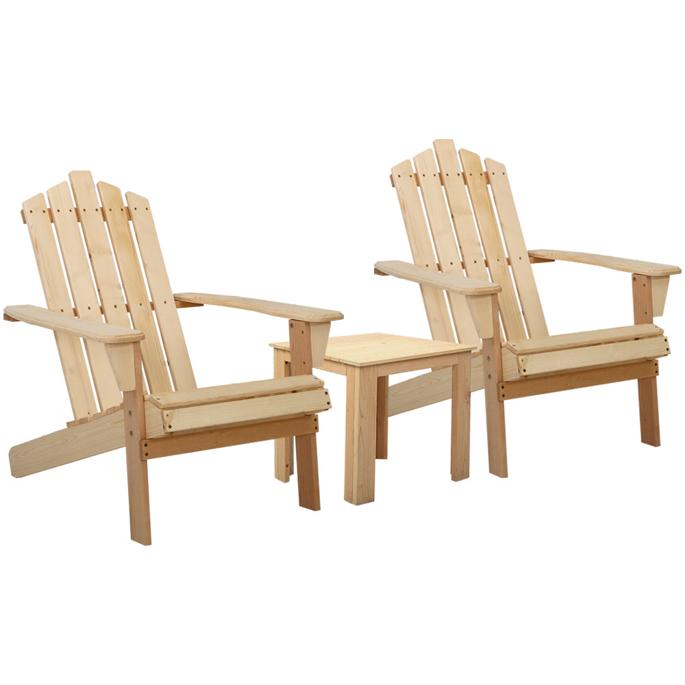 3PC Adirondack Wooden Outdoor Armchair Set - Natural - Homecoze
