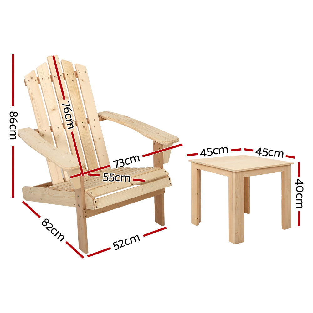 3PC Adirondack Wooden Outdoor Armchair Set - Natural - Homecoze