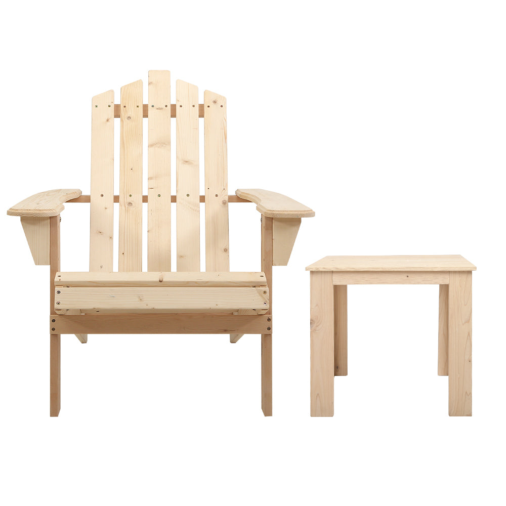 3PC Adirondack Wooden Outdoor Armchair Set - Natural - Homecoze