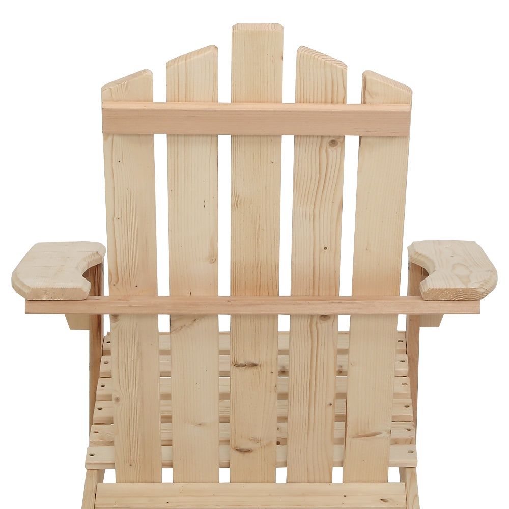 3PC Adirondack Wooden Outdoor Armchair Set - Natural - Homecoze