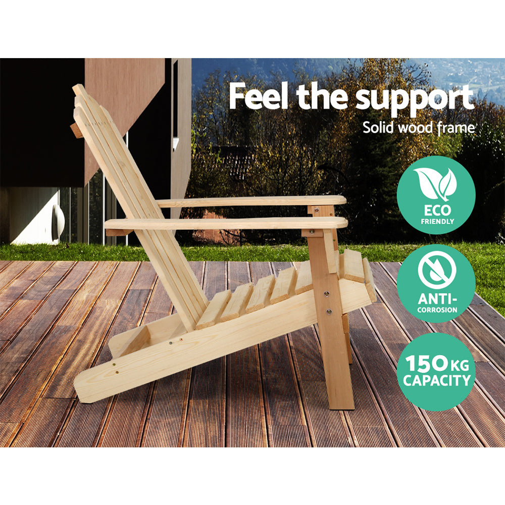 3PC Adirondack Wooden Outdoor Armchair Set - Natural - Homecoze