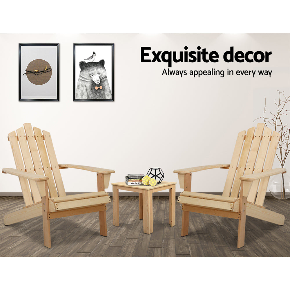 3PC Adirondack Wooden Outdoor Armchair Set - Natural - Homecoze