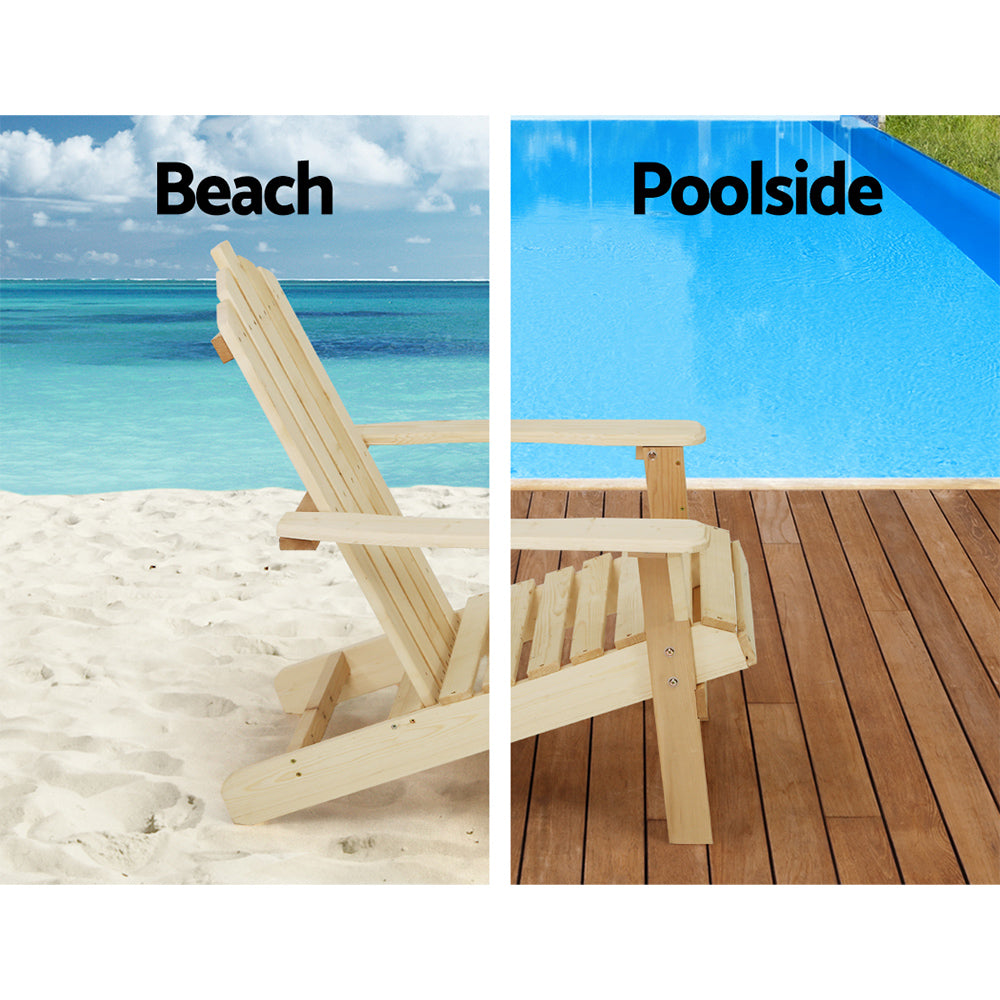 3PC Adirondack Wooden Outdoor Armchair Set - Natural - Homecoze
