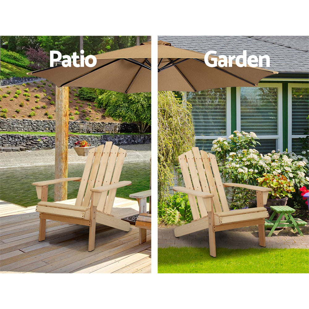 3PC Adirondack Wooden Outdoor Armchair Set - Natural - Homecoze