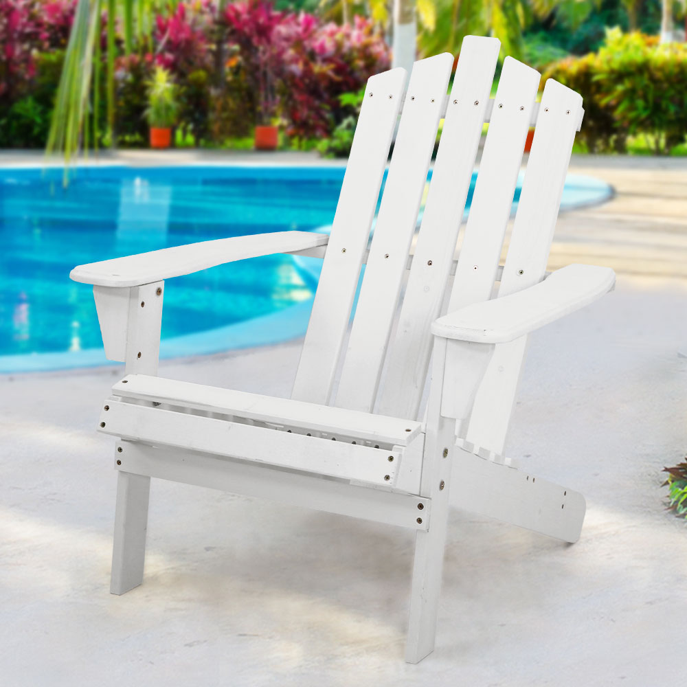 Adirondack Wooden Outdoor Armchair - White - Homecoze