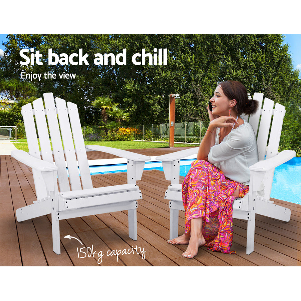 Adirondack Wooden Outdoor Armchair - White - Homecoze