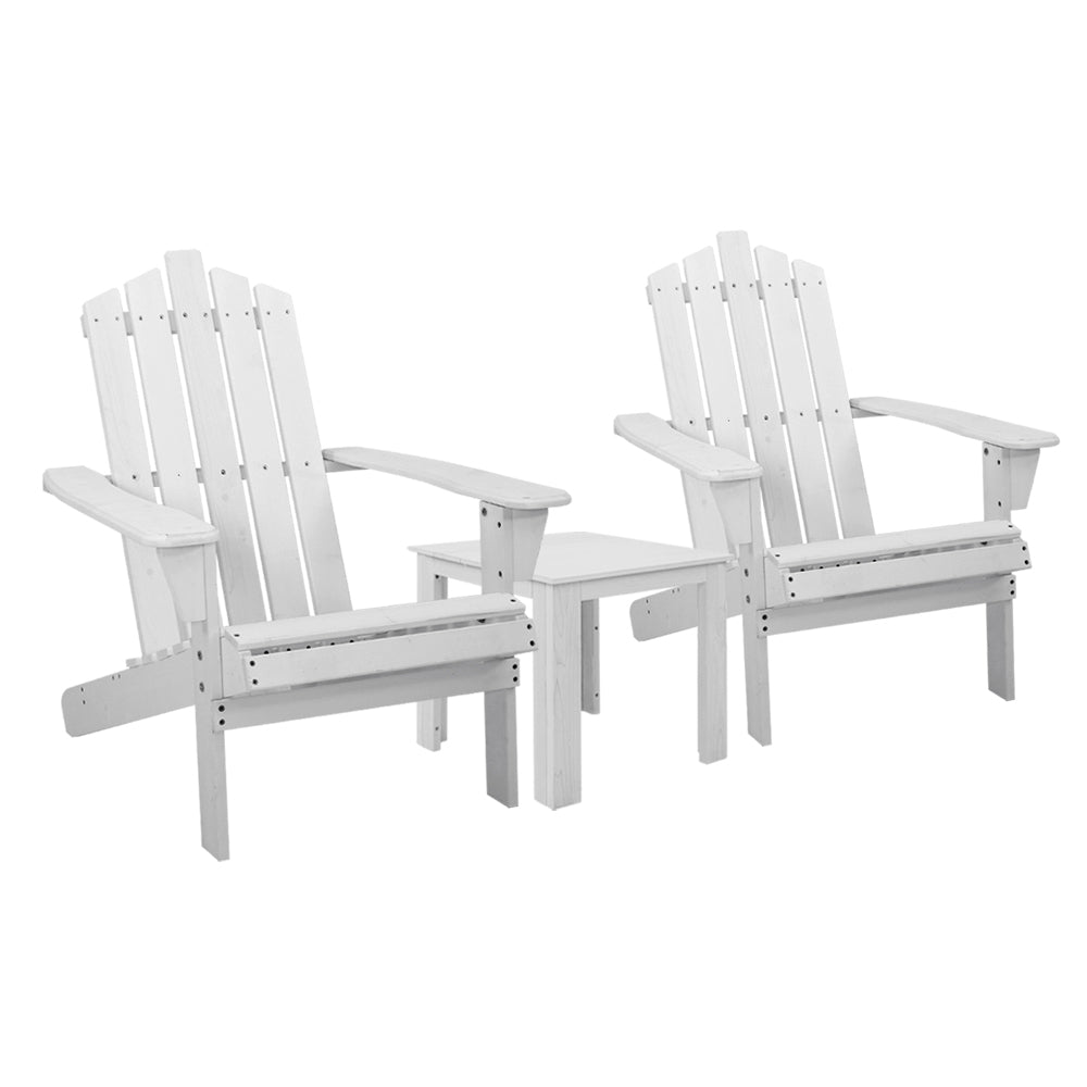 Adirondack Beach Chair 3 Piece Sun Lounge & Table Set - White Homecoze