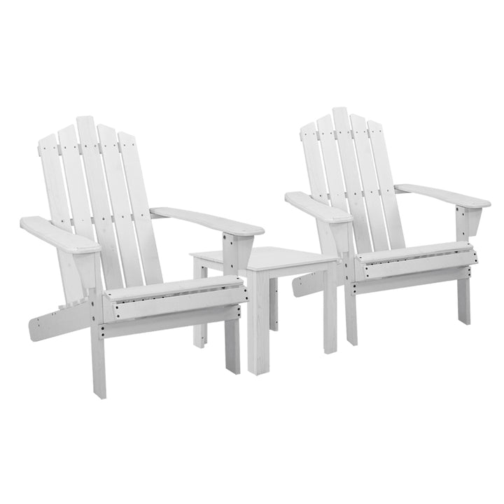 Adirondack Beach Chair 3 Piece Sun Lounge & Table Set - White Homecoze