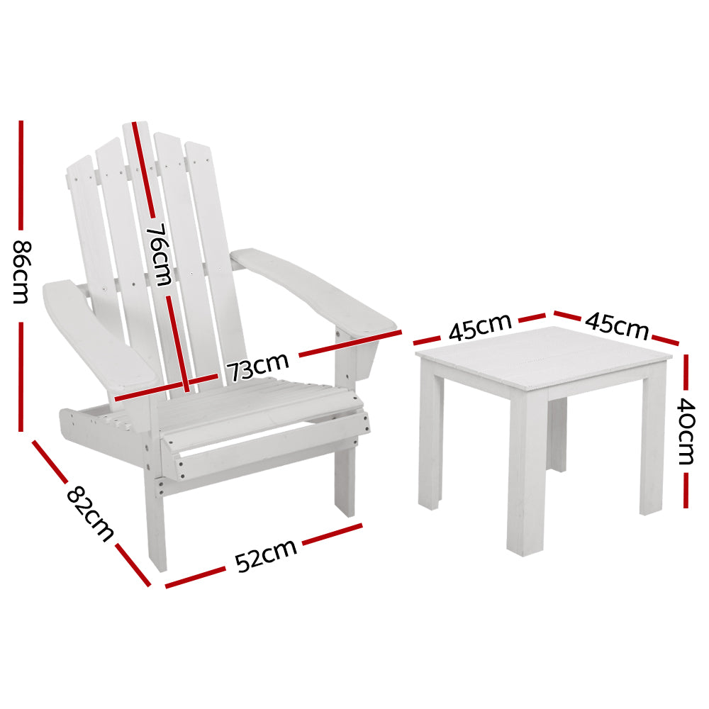 3PC Adirondack Wooden Outdoor Armchair Set - White - Homecoze