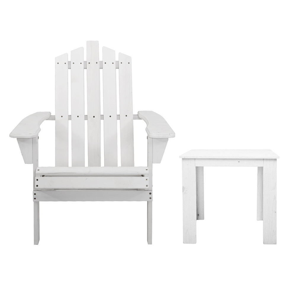 Adirondack Beach Chair 3 Piece Sun Lounge & Table Set - White Homecoze