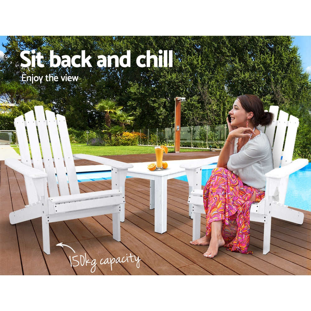 Adirondack Beach Chair 3 Piece Sun Lounge & Table Set - White Homecoze