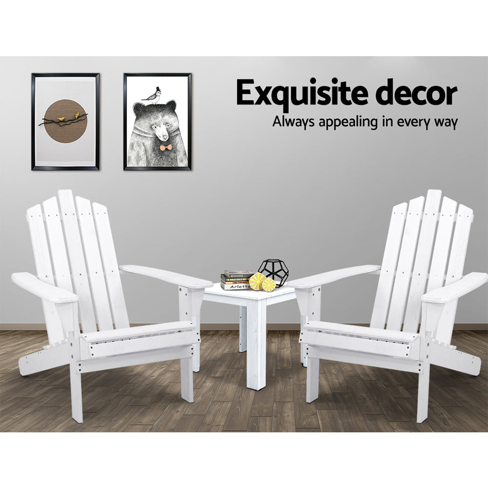 3PC Adirondack Wooden Outdoor Armchair Set - White - Homecoze