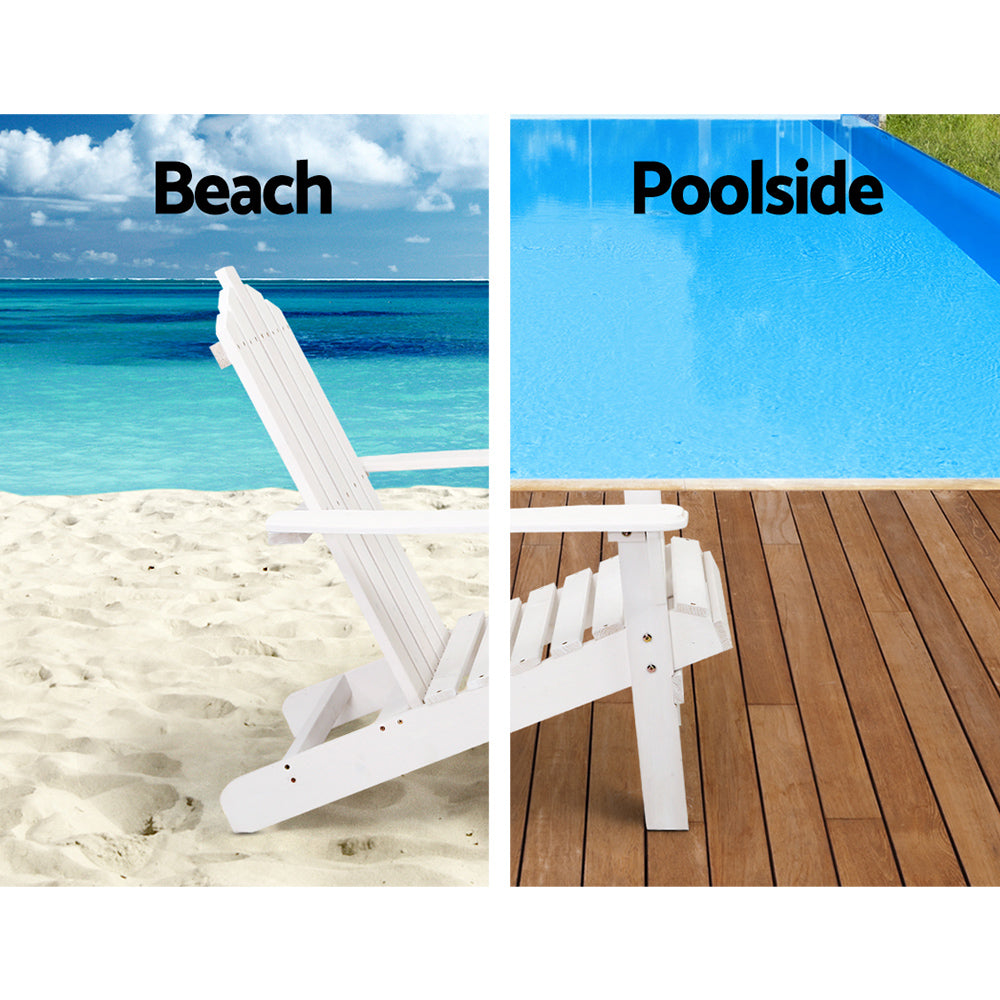 Adirondack Beach Chair 3 Piece Sun Lounge & Table Set - White Homecoze