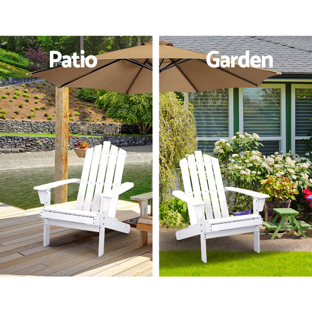 Adirondack Beach Chair 3 Piece Sun Lounge & Table Set - White Homecoze