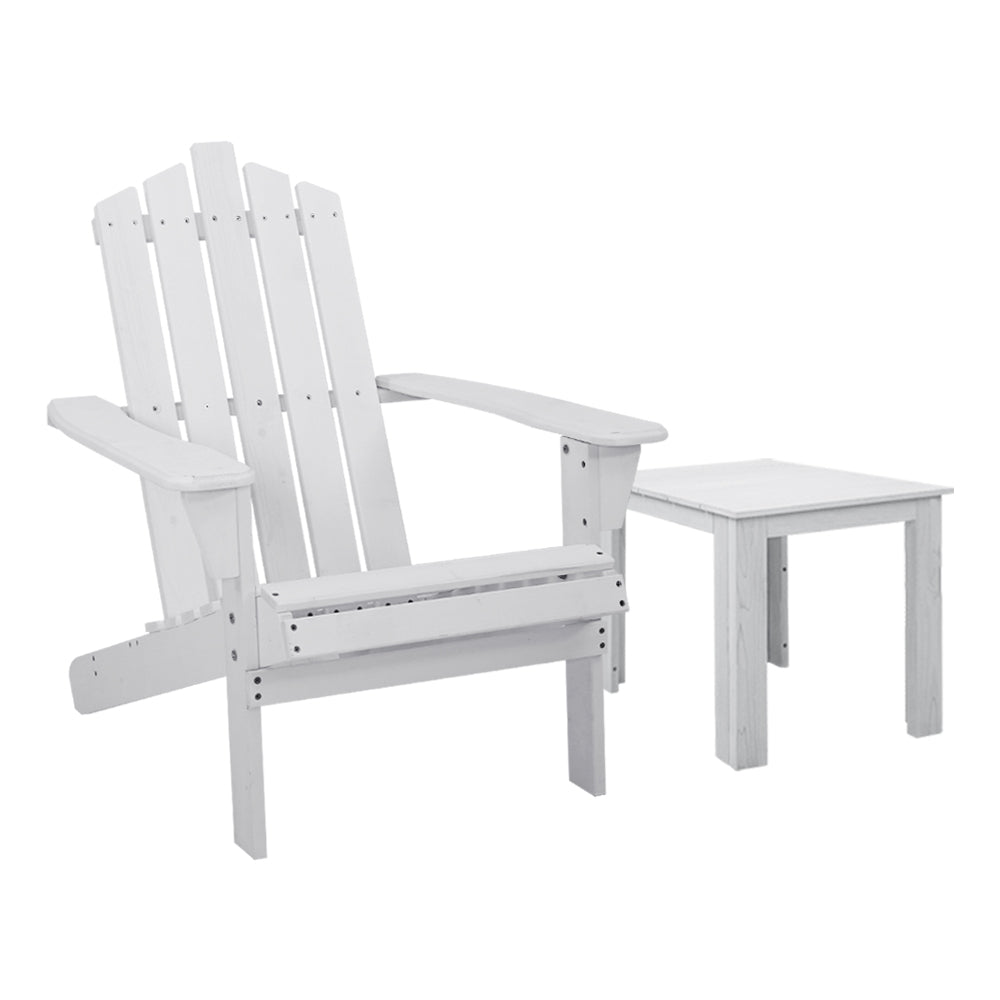 Adirondack Beach Single Chair Sun Lounge & Table Set - White Homecoze