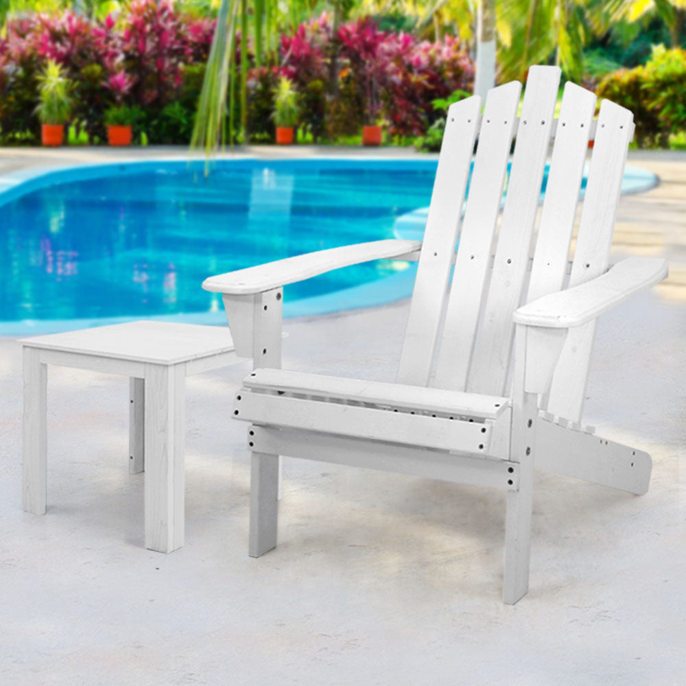 Adirondack Beach Single Chair Sun Lounge & Table Set - White Homecoze