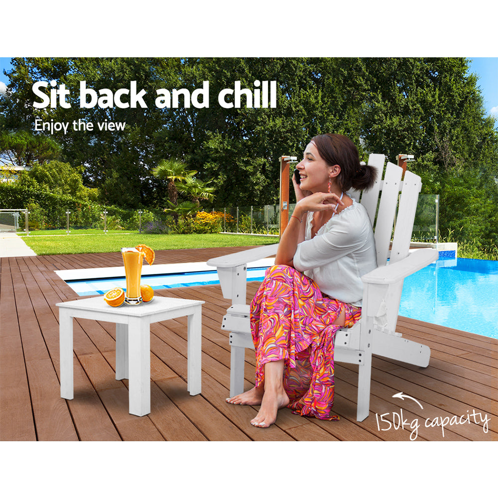 Adirondack Beach Single Chair Sun Lounge & Table Set - White Homecoze