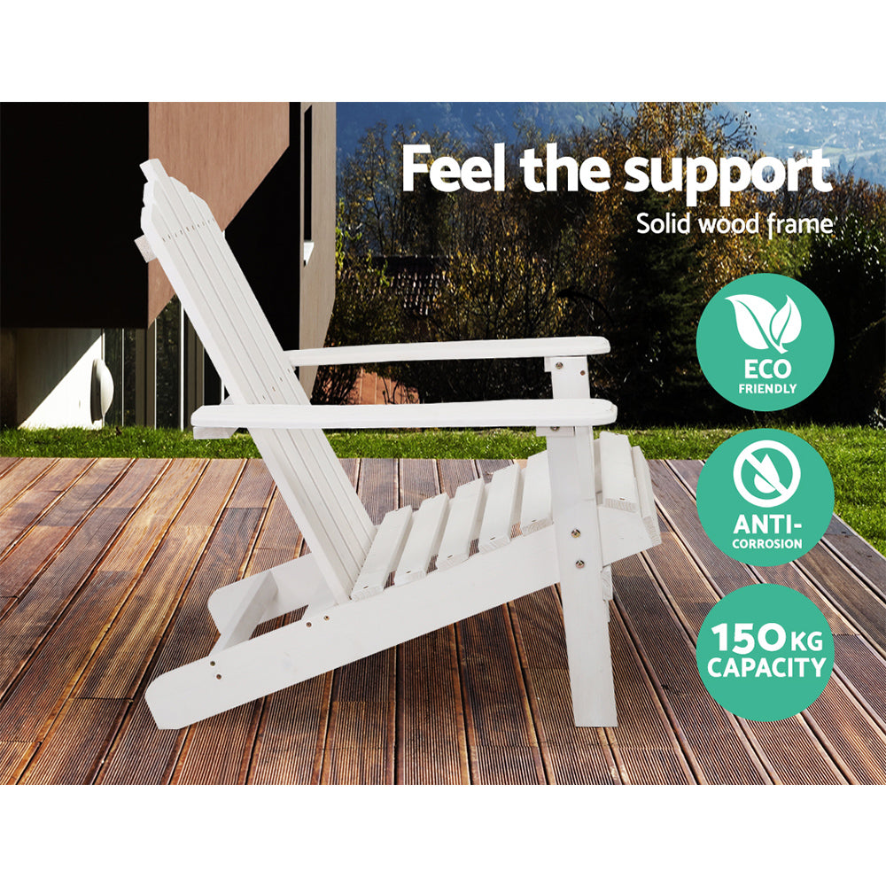 Adirondack Outdoor Armchair & Side Table Set - White - Homecoze