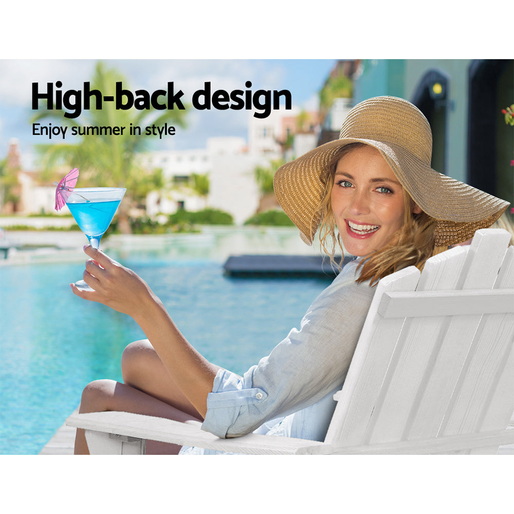 Adirondack Outdoor Armchair & Side Table Set - White - Homecoze