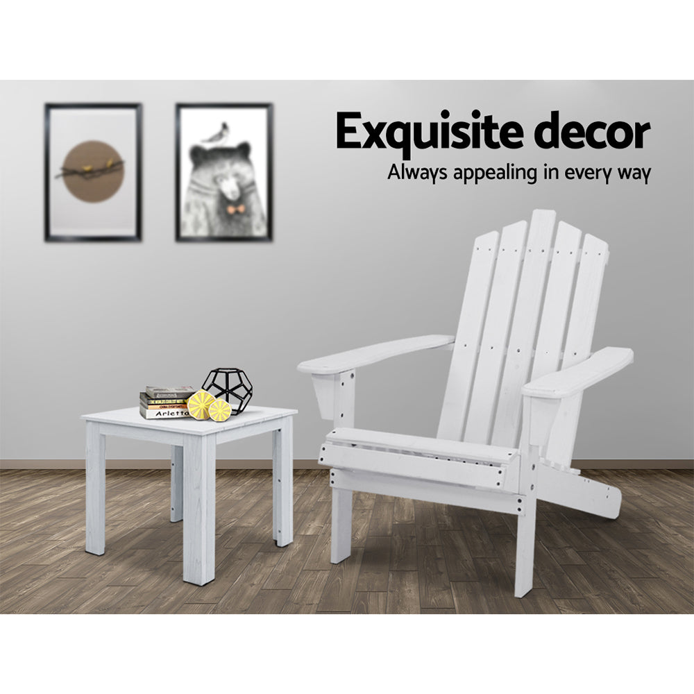 Adirondack Beach Single Chair Sun Lounge & Table Set - White Homecoze