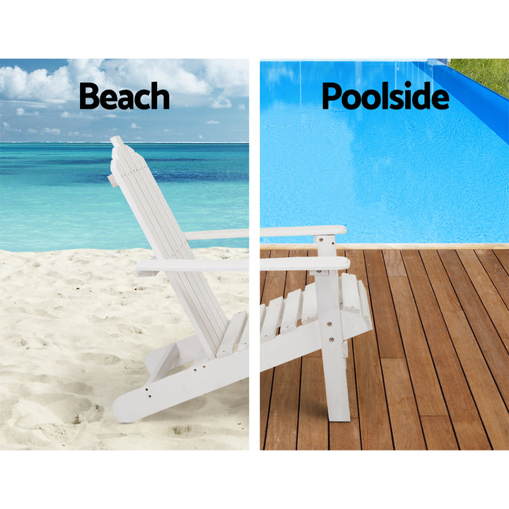 Adirondack Beach Single Chair Sun Lounge & Table Set - White Homecoze