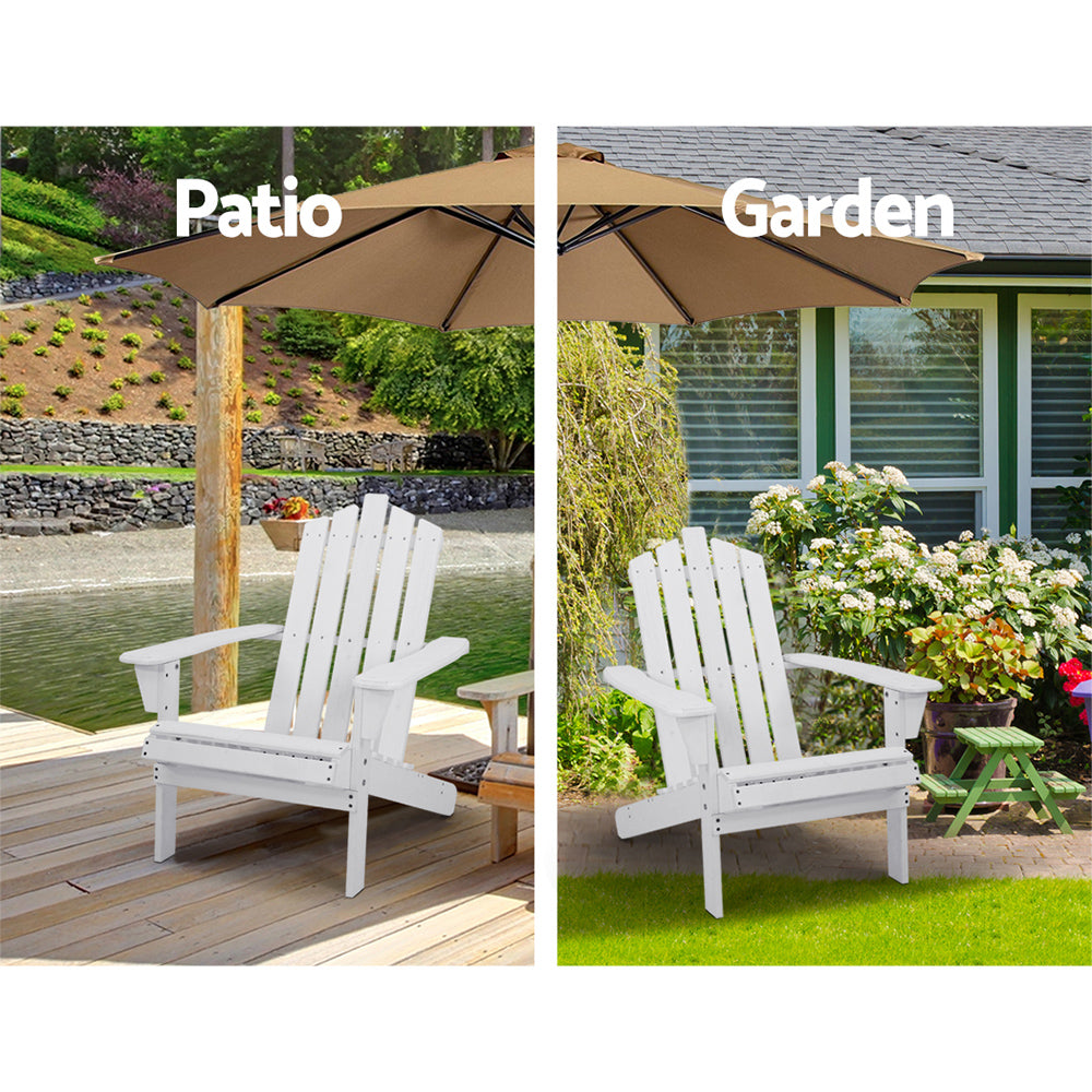 Adirondack Beach Single Chair Sun Lounge & Table Set - White Homecoze