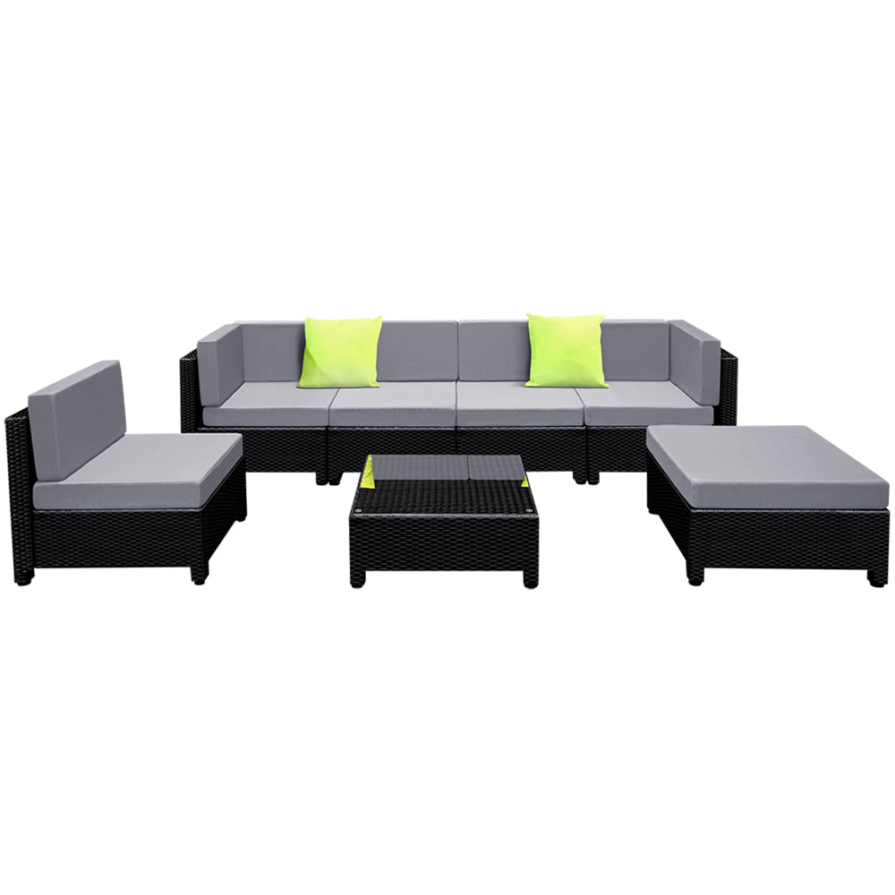 6-Seater Modular Outdoor Wicker Sofa Set - Black & Grey - Homecoze