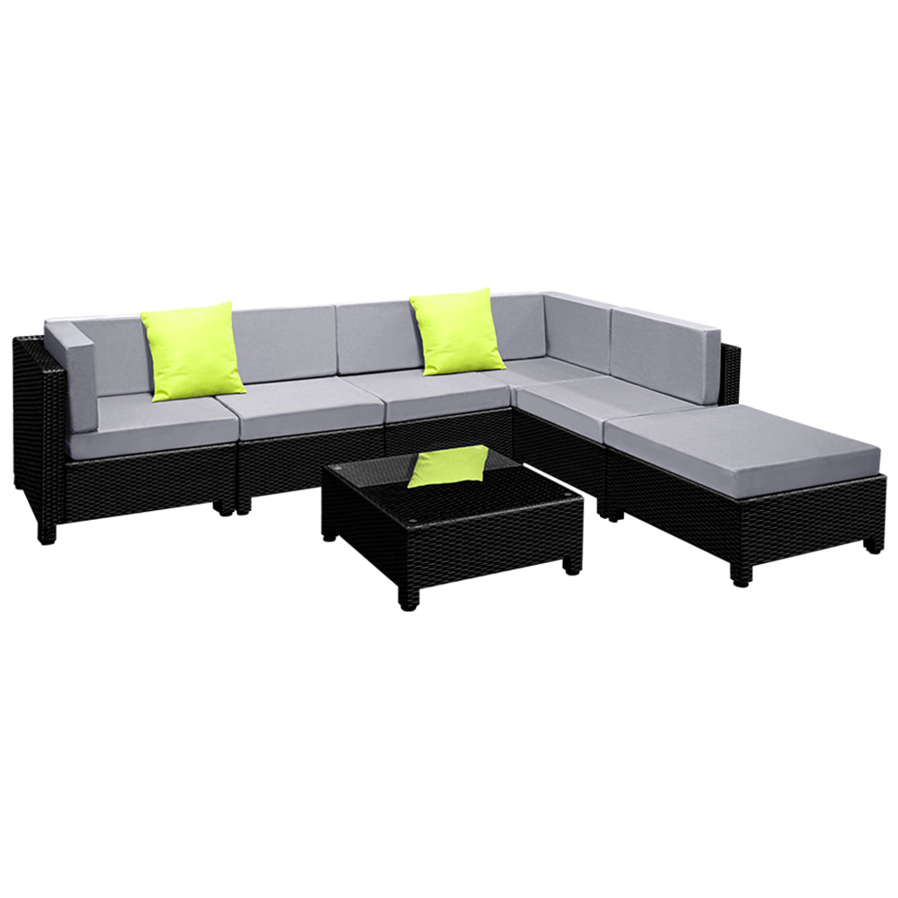 6-Seater Modular Outdoor Wicker Sofa Set - Black & Grey - Homecoze
